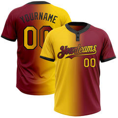 Maxcorners Custom Crimson Yellow-Black Gradient Fashion Two-Button Unisex Softball Jersey LM0609
