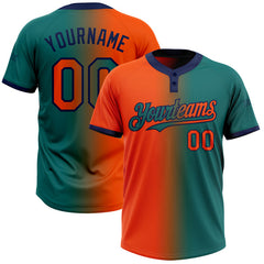 Maxcorners Custom Teal Orange-Navy Gradient Fashion Two-Button Unisex Softball Jersey
LM0609