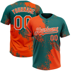 Maxcorners Custom Orange Teal-White 3D Pattern Abstract Brush Stroke Two-Button Unisex Softball Jersey LM0609