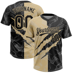 Maxcorners Custom Graffiti Pattern Black-Vegas Gold 3D Scratch Two-Button Unisex Softball Jersey LM0609