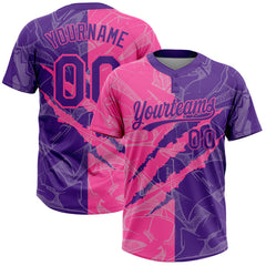 Maxcorners Custom Graffiti Pattern Purple-Pink 3D Scratch Two-Button Unisex Softball Jersey LM0609