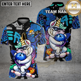 Maxcorners Bowling Unicorn Funny Cartoon Hug Ball Multicolor Options Personalized Name, Team Name 3D Shirt (4 Colors)