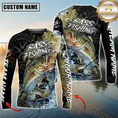 Maxcorners Bass Fishing Jumping Fish 3D Printed Personalized Name, Team Name Long Sleeve Fishing Jersey
