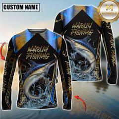 Maxcorners Golden Marlin Fishing Shirt Jumping Fish Design Personalized Name, Team Name 3D Long Sleeve Shirt