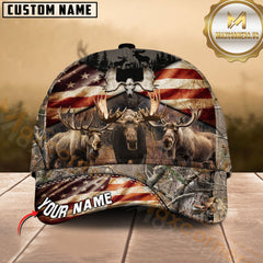 Maxcorners American Flag Moose Hunting Camo Multicolor Options Personalized Name 3D Cap