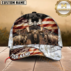 Maxcorners American Flag Moose Hunting Camo Multicolor Options Personalized Name 3D Cap