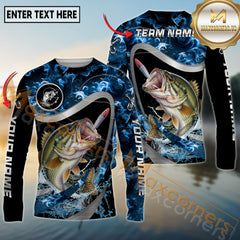 Maxcorners Freshwater Fishing Ocean Wave Predator Personalized Name, Team Name 3D Long Sleeve Shirt