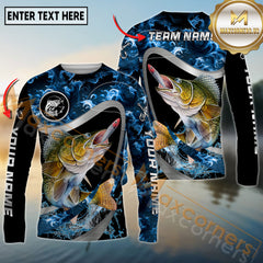 Maxcorners Freshwater Fishing Ocean Wave Predator Personalized Name, Team Name 3D Long Sleeve Shirt