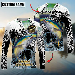 Maxcorners Saltwater Fishing Power Splash Design Personalized Name, Team Name 3D Long Sleeve Shirt