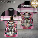 Maxcorners Bowling Bunny Gangster Style Cartoon Graphic Multicolor Options Personalized Name, Team Name 3D Shirt (4 Colors)