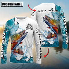 Maxcorners Freshwater Fishing Dynamic Water Splash Scale Pattern Personalized Name, Team Name 3D Long Sleeve Shirt