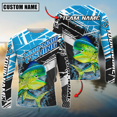 Maxcorners Saltwater Fishing Bold Graphic Splash Contrast Design Personalized Name, Team Name 3D Long Sleeve Shirt