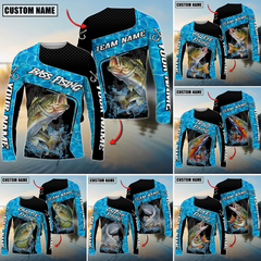 Maxcorners Freshwater Fishing Jumping Water Splash Art Personalized Name, Team Name 3D Long Sleeve Shirt