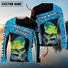 Maxcorners Saltwater Fishing Jumping Water Splash Art Personalized Name, Team Name 3D Long Sleeve Shirt
