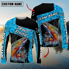 Maxcorners Freshwater Fishing Jumping Water Splash Art Personalized Name, Team Name 3D Long Sleeve Shirt