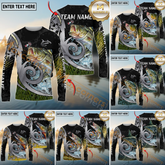 Maxcorners Freshwater Fishing Bold Modern Graphic Personalized Name, Team Name 3D Long Sleeve Shirt