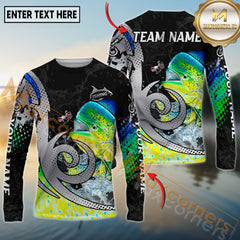 Maxcorners Saltwater Fishing Bold Modern Graphic Personalized Name, Team Name 3D Long Sleeve Shirt