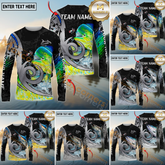 Maxcorners Saltwater Fishing Bold Modern Graphic Personalized Name, Team Name 3D Long Sleeve Shirt