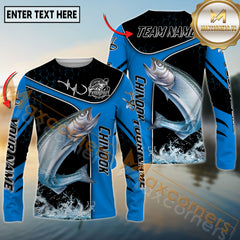 Maxcorners Saltwater Fishing Dynamic Water Splash Personalized Name, Team Name 3D Long Sleeve Shirt