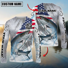 Maxcorners Saltwater Fishing Patriotic Water Splash Personalized Name, Team Name 3D Long Sleeve Shirt