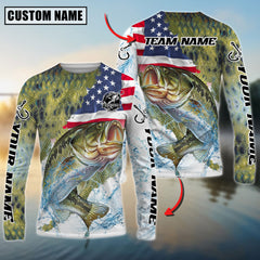 Maxcorners Freshwater Fishing Patriotic Water Splash Personalized Name, Team Name 3D Long Sleeve Shirt