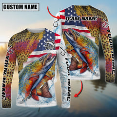 Maxcorners Freshwater Fishing Patriotic Water Splash Personalized Name, Team Name 3D Long Sleeve Shirt