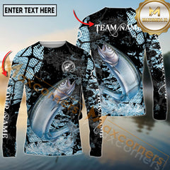 Maxcorners Saltwater Fishing Dark Water Art Style Personalized Name, Team Name 3D Long Sleeve Shirt