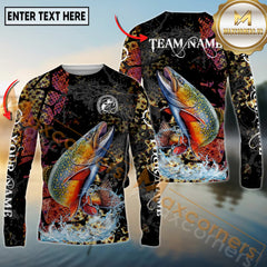Maxcorners Freshwater Fishing Dark Water Art Style Personalized Name, Team Name 3D Long Sleeve Shirt