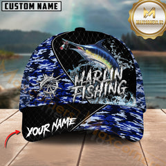 Maxcorners Marlin Fishing Camo Pattern Custom Graphic Personalized Name 3D Cap