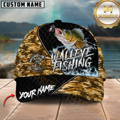 Maxcorners Walleye Fishing Camo Pattern Custom Graphic Personalized Name 3D Cap