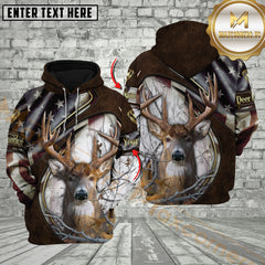 Maxcorners Deer Hunting American Flag Camo Leather Texture Multicolor Options Personalized Name, Team Name 3D Hoodie