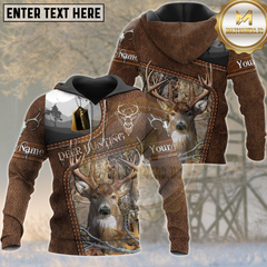 Maxcorners Buck Deer Hunting Woodland Camouflage Leather Panel Multicolor Options Personalized Name, Team Name 3D Hoodie
