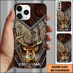 Maxcorners Deer Head Rustic Wood Metal Frame Personalized Name Phone Case - Grass Brown
