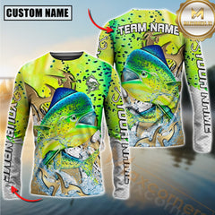 Maxcorners Saltwater Fishing Trophy Power Splash Art Personalized Name, Team Name 3D Long Sleeve Shirt
