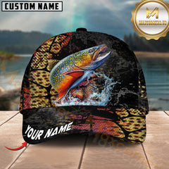 Maxcorners Fishing Cracked Texture Gold Black Splash Graphic Personalized Name 3D Cap (13 Options)