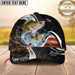 Maxcorners Fishing American Flag Water Splash Graphic Personalized Name 3D Cap (13 Options)