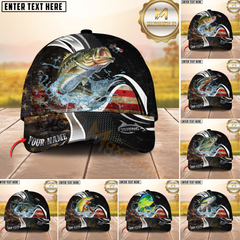 Maxcorners Fishing American Flag Water Splash Graphic Personalized Name 3D Cap (13 Options)