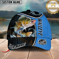 Maxcorners Fishing Blue Hexagon Sport Style Water Splash Personalized Name 3D Cap (13 Options)
