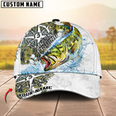 Maxcorners Fishing Compass Vintage Art Splash Design Personalized Name 3D Cap (13 Options)