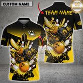 Maxcorners Bowling Polo Shirt Angry Hornet Strike Design Multicolor Options Personalized Name, Team Name 3D Shirt (4 Colors)