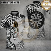 Maxcorners White Tiger Darts Checkered Pattern Multicolor Options Personalized Name, Team Name 3D Shirt (4 Colors)