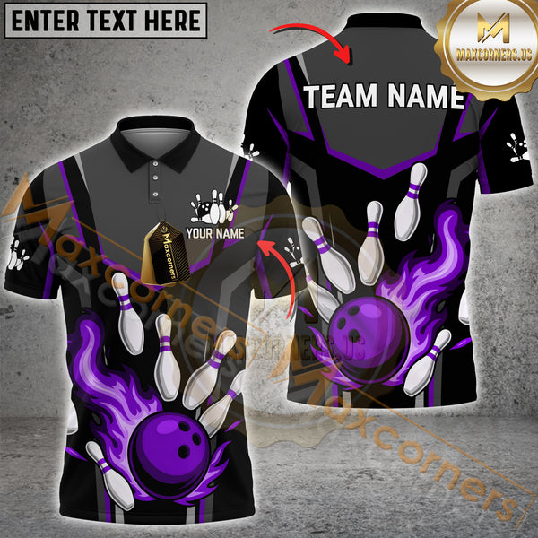 Maxcorners Bowling Flaming Strike Multicolor Customized Name, Team Name 3D Shirt