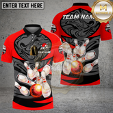 Maxcorners Bowling Strike Glossy Pins Motion Art Multicolor Options Personalized Name, Team Name 3D Shirt (4 Colors)