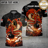 Maxcorners Bowling Shirt Fire Dragon Legendary Strike Multicolor Options Personalized Name, Team Name 3D Shirt (4 Colors)