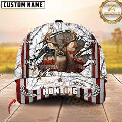 Maxcorners Buck Hunting Patriotic Ripped Flag Camo Multicolor Options Personalized Name 3D Cap