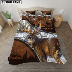 Maxcorners Deer Hunting White Camouflage Personalized Name Bedding Set 3D All Over Printed