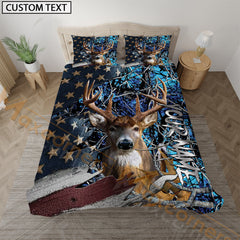 Maxcorners Deer Hunting American Flag Rustic Style Personalized Name Bedding Set 3D All Over Printed