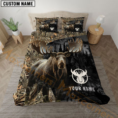 Maxcorners Moose Hunting Forest Grass Brown Personalized Name Bedding Set 3D All Over Printed