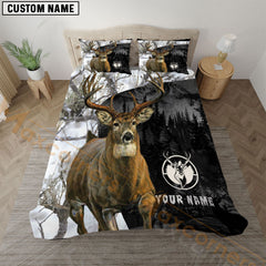Maxcorners Deer Hunting Forest White Personalized Name Bedding Set 3D All Over Printed