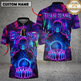 Maxcorners Bowling Neon Skull Glow Multicolor Options Personalized Name, Team Name 3D Shirt (4 Colors)